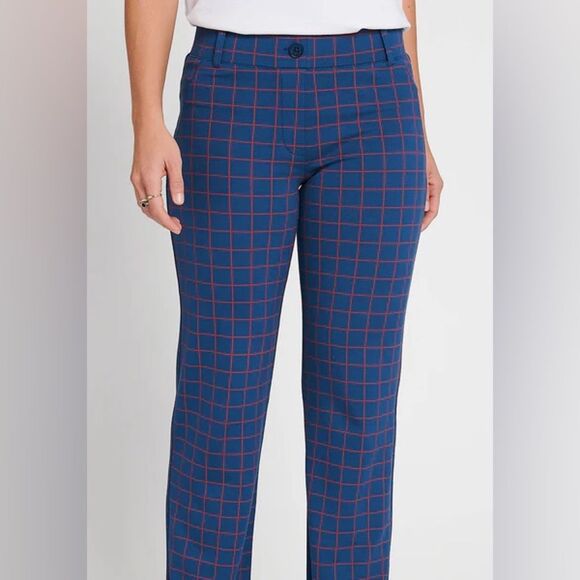 Betabrand Blue Plaid Straight Leg Pants Sz XLP - Picture 1 of 5